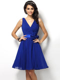 A-Line/Princess V-neck Pleats Sleeveless Short Chiffon Bridesmaid Dresses TPP0005287