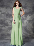 A-line/Princess Straps Ruffles Sleeveless Long Chiffon Bridesmaid Dresses TPP0005800