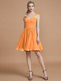 A-Line/Princess V-neck Chiffon Knee-Length Bridesmaid Dresses TPP0005411