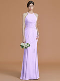 Trumpet/Mermaid Halter Sleeveless Floor-Length Ruched Chiffon Bridesmaid Dresses TPP0005544