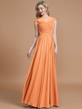 A-Line/Princess Scoop Short Sleeves Chiffon Floor-Length Bridesmaid Dresses TPP0005597