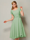 Sheath/Column Bateau Short Sleeves Ruffles Short Chiffon Bridesmaid Dresses TPP0005029