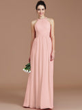 A-Line/Princess Halter Sleeveless Ruched Floor-Length Chiffon Bridesmaid Dresses TPP0005272