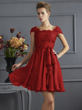 A-Line/Princess Scoop Short Sleeves Lace Short Chiffon Bridesmaid Dresses TPP0005086