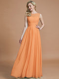 A-Line/Princess Scoop Sleeveless Floor-Length Chiffon Bridesmaid Dresses TPP0005421