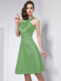 A-Line/Princess Scoop Sleeveless Pleats Short Elastic Woven Satin Bridesmaid Dresses TPP0005103