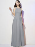 A-Line/Princess Bateau Sleeveless Pleats Long Chiffon Bridesmaid Dresses TPP0005088