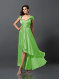 Sheath/Column Sleeveless High Low Silk like Satin Bridesmaid Dresses TPP0005141