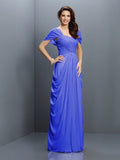 A-Line/Princess Sweetheart Pleats Short Sleeves Long Chiffon Bridesmaid Dresses TPP0005228