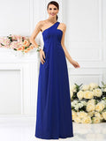 A-Line/Princess One-Shoulder Pleats Sleeveless Long Chiffon Bridesmaid Dresses TPP0005173