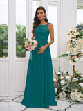 A-Line/Princess Chiffon Applique Square Sleeveless Floor-Length Bridesmaid Dresses TPP0004921