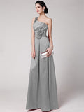 Sheath/Column One-Shoulder Sleeveless Pleats Hand-Made Flower Long Elastic Woven Satin Bridesmaid Dresses TPP0005514