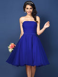 A-Line/Princess Strapless Pleats Sleeveless Short Satin Bridesmaid Dresses TPP0005499