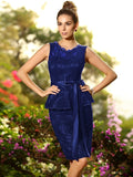 Sheath/Column Scoop Lace Sleeveless Short Satin Bridesmaid Dresses TPP0005487