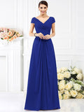 A-Line/Princess V-neck Pleats Short Sleeves Long Chiffon Bridesmaid Dresses TPP0005128