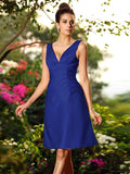 A-Line/Princess V-neck Pleats Sleeveless Short Satin Bridesmaid Dresses TPP0005672