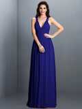 A-Line/Princess V-neck Pleats Sleeveless Long Chiffon Bridesmaid Dresses TPP0003797