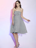 A-Line/Princess Strapless Sleeveless Hand-Made Flower Short Net Bridesmaid Dresses TPP0005221