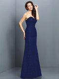 A-Line/Princess Sweetheart Lace Sleeveless Long Satin Bridesmaid Dresses TPP0005630