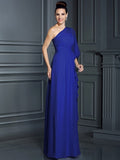 Sheath/Column One-Shoulder 3/4 Sleeves Long Chiffon Bridesmaid Dresses TPP0005047