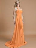 A-Line/Princess Halter Sleeveless Chiffon Sweep/Brush Train Bridesmaid Dresses TPP0005446