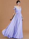 A-Line/Princess Off-the-Shoulder Sleeveless Floor-Length Ruched Chiffon Bridesmaid Dresses TPP0005358