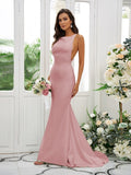 Sheath/Column Stretch Crepe Ruffles Square Sleeveless Sweep/Brush Train Bridesmaid Dresses TPP0004954