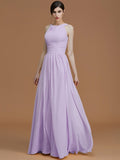 A-Line/Princess Halter Sleeveless Floor-Length Ruched Chiffon Bridesmaid Dresses TPP0005325