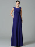 A-Line/Princess Scoop Ruched Sleeveless Long Chiffon Bridesmaid Dresses TPP0005442