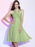 A-Line/Princess Halter Sleeveless Pleats Short Chiffon Bridesmaid Dresses TPP0005098