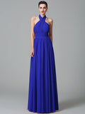 A-Line/Princess Halter Ruffles Sleeveless Long Chiffon Bridesmaid Dresses TPP0005403