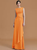 Sheath/Column Jewel Sleeveless Floor-Length Lace Chiffon Bridesmaid Dresses TPP0005461