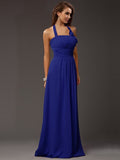 Sheath/Column Halter Sleeveless Ruffles Long Chiffon Bridesmaid Dresses TPP0005366