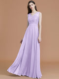 A-Line/Princess V-neck Sleeveless Floor-Length Lace Chiffon Bridesmaid Dresses TPP0005542