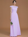 A-Line/Princess Jewel Short Sleeves Floor-Length Lace Chiffon Bridesmaid Dresses TPP0005810