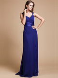 Sheath/Column V-neck Sleeveless Ruffles Long Chiffon Bridesmaid Dresses TPP0005526