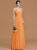 A-Line/Princess Spaghetti Straps Sleeveless Floor-Length Ruched Chiffon Bridesmaid Dresses TPP0005507