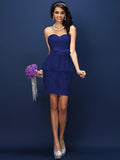 Sheath/Column Sweetheart Lace Sleeveless Short Satin Bridesmaid Dresses TPP0005531