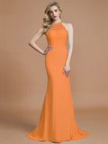 Trumpet/Mermaid Sleeveless Scoop Sweep/Brush Train Chiffon Bridesmaid Dresses TPP0005142