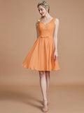 A-Line/Princess V-neck Sleeveless Lace Short/Mini Chiffon Bridesmaid Dresses TPP0005355