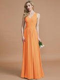 A-Line/Princess V-neck Chiffon Floor-Length Sleeveless Bridesmaid Dresses TPP0005466