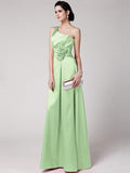 Sheath/Column One-Shoulder Sleeveless Pleats Hand-Made Flower Long Elastic Woven Satin Bridesmaid Dresses TPP0005514