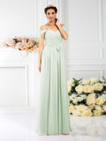 A-Line/Princess Spaghetti Straps Pleats Sleeveless Long Chiffon Bridesmaid Dresses TPP0005293