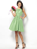 A-Line/Princess Bateau Pleats Sleeveless Short Taffeta Bridesmaid Dresses TPP0005452