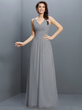 A-Line/Princess V-neck Pleats Sleeveless Long Chiffon Bridesmaid Dresses TPP0005331