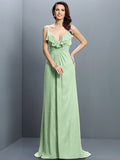 A-Line/Princess Spaghetti Straps Pleats Sleeveless Long Chiffon Bridesmaid Dresses TPP0005548