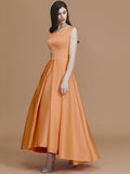 A-Line/Princess Bateau Sleeveless Asymmetrical Ruffles Satin Bridesmaid Dresses TPP0005281