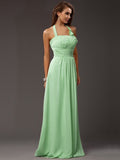 Sheath/Column Halter Sleeveless Ruffles Long Chiffon Bridesmaid Dresses TPP0005366