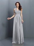 A-Line/Princess V-neck Applique Sleeveless Long Chiffon Bridesmaid Dresses TPP0005255