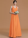 A-Line/Princess V-neck Sleeveless Floor-Length Ruffles Chiffon Bridesmaid Dresses TPP0005697